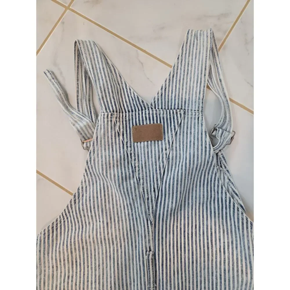 Vtg 90s Texas Tuff Hickory Stripe Denim Overalls Railroad Baggy